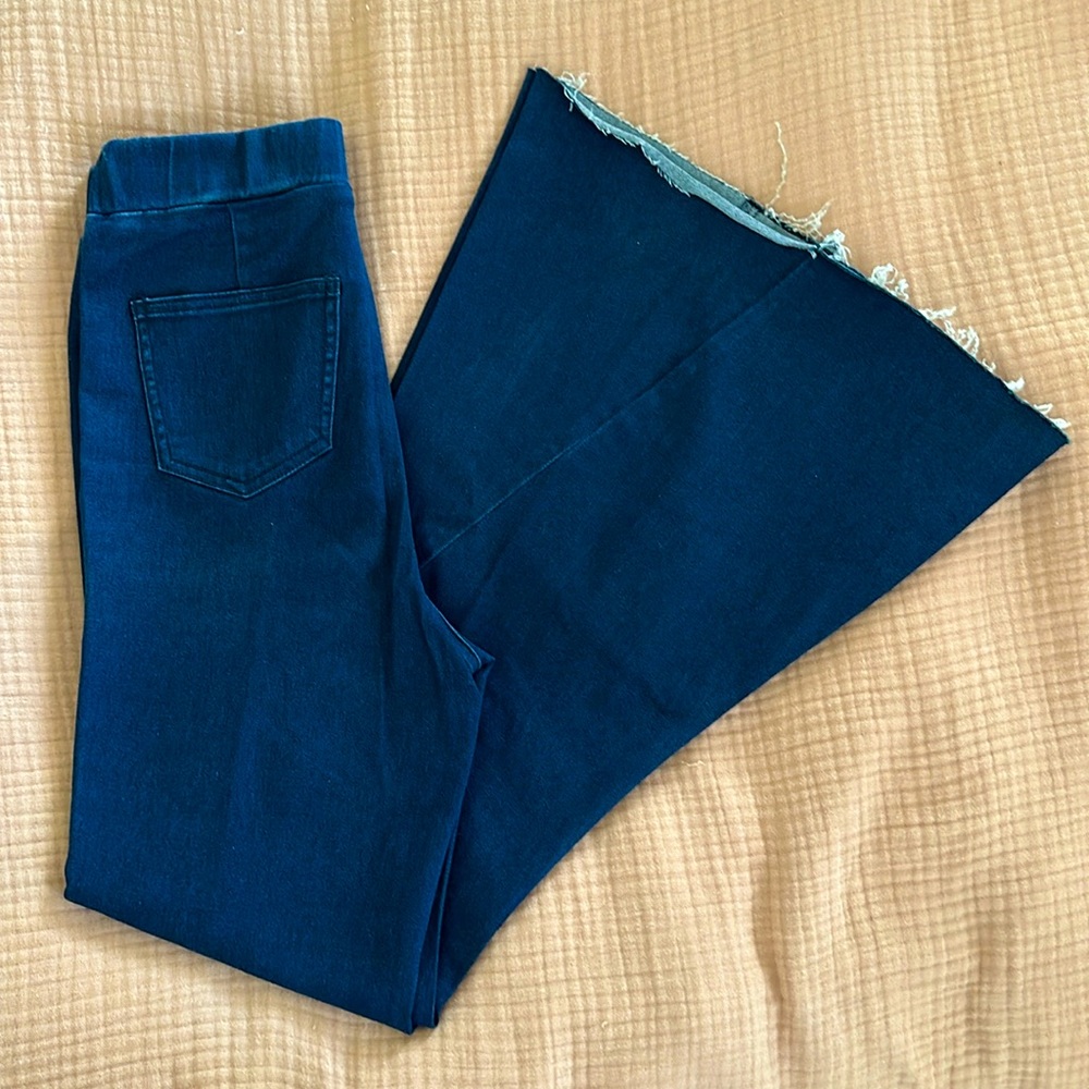 3BN Signature Dark Wash Stretch Denim Ultra Flare High Waist Jeans, Medium